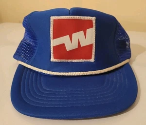Western Airlines Vintage M/L Trucker Snapback Hat Patch Blue Mesh Foam Padded  - Picture 1 of 5
