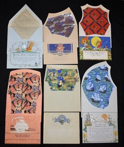 171d. 1920'S 6 ARTS N CRAFTS GREETINGS, SAILING SHIPS, MATCHED ENVELOPES, UNUSED - Picture 1 of 4