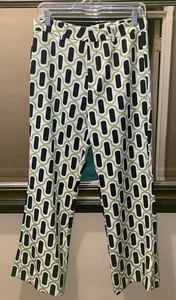 Zara Women's Mod Retro Green Geometric Cropped Pants Size Large - Picture 1 of 10