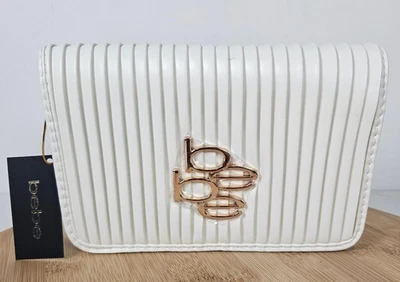 NWT Bebe Off White Nadine Pleats Flap Chain Crossbody Purse MSRP $109 - Image 1 of 3