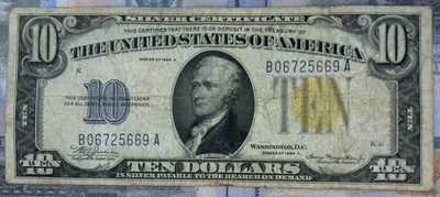 $10 1934 A NORTH AFRICA Emergency Issue  Silver Certificate B06725669A - Image 1 of 4