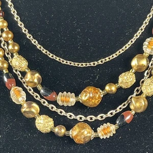 Collana vintage firmata Giappone 4 fili vetro artistico modellato e perle finte metà secolo - Foto 1 di 17