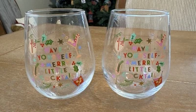 2 件套 Anthropologie“Have Yourself A Merry Cocktail”酒杯完好!!! — 第 1/4 张图片