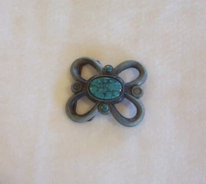 Vintage Faux Türkis auf Gun Metal Silber Schmetterling Gürtelschnalle - Bild 1 von 2
