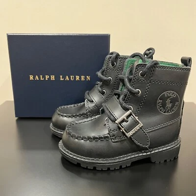 POLO RALPH LAUREN Botas Ranger de Cuero Negras Niño Pequeño Talla 6.5 Foto 1 de 4