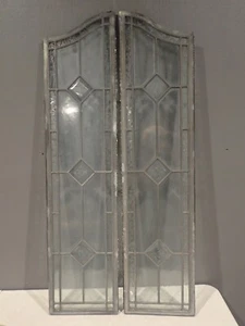 Paar antike? Bleiglas gewölbte obere Fenster 36,5"" x 8,5"" jedes Panel Diamant - Bild 1 von 10