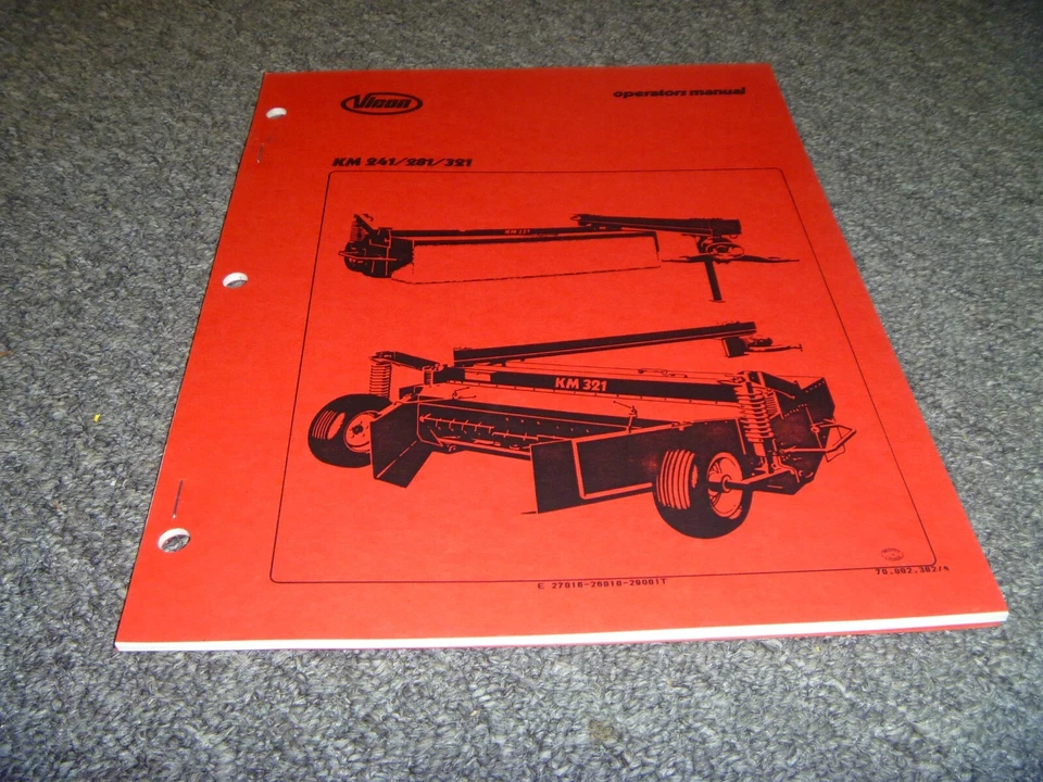 Vicon KM241 KM281 KM321 Disc Mower Owner Operator Manual PN 70.002.382/4 xz - Image 1 of 1