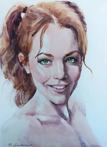 Original watercolor painting. Beautiful portrait girl. Minimalist illustration - Picture 1 of 10