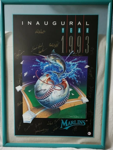 1993 Florida Marlins Inaugural Year Poster Signed 25+ Signatures w/COA #3359 Cover