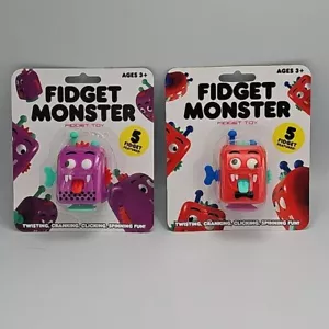 NEW Lot of 2 FIDGET MONSTERS Toys Twist Cranks Clicks Spins Reduce Stress - Picture 1 of 4