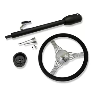 28" Manual Black Steering Column & 15" Wheel w/ Built-in Adapter & Horn Button - Bild 1 von 12