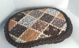 Placematts Oval Brown Floral Ruffle 1970"s Quilted Set of 8 Grannycore Farmhouse - Picture 1 of 3