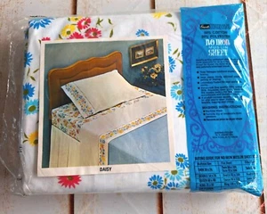 VTG Grants Fashions For The Home Double Fitted Sheet Daisy Pattern 54" X 76" - Afbeelding 1 van 8