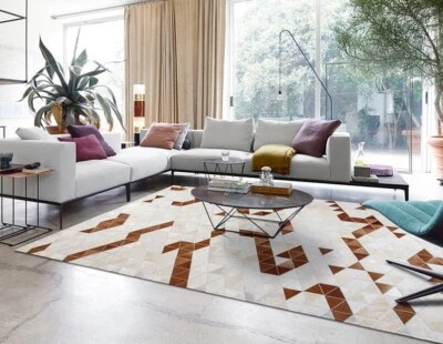 Handmade 100% Natural Cowhide Patchwork Rug Brown & White Leather Hallway Runner - Image 1 of 4