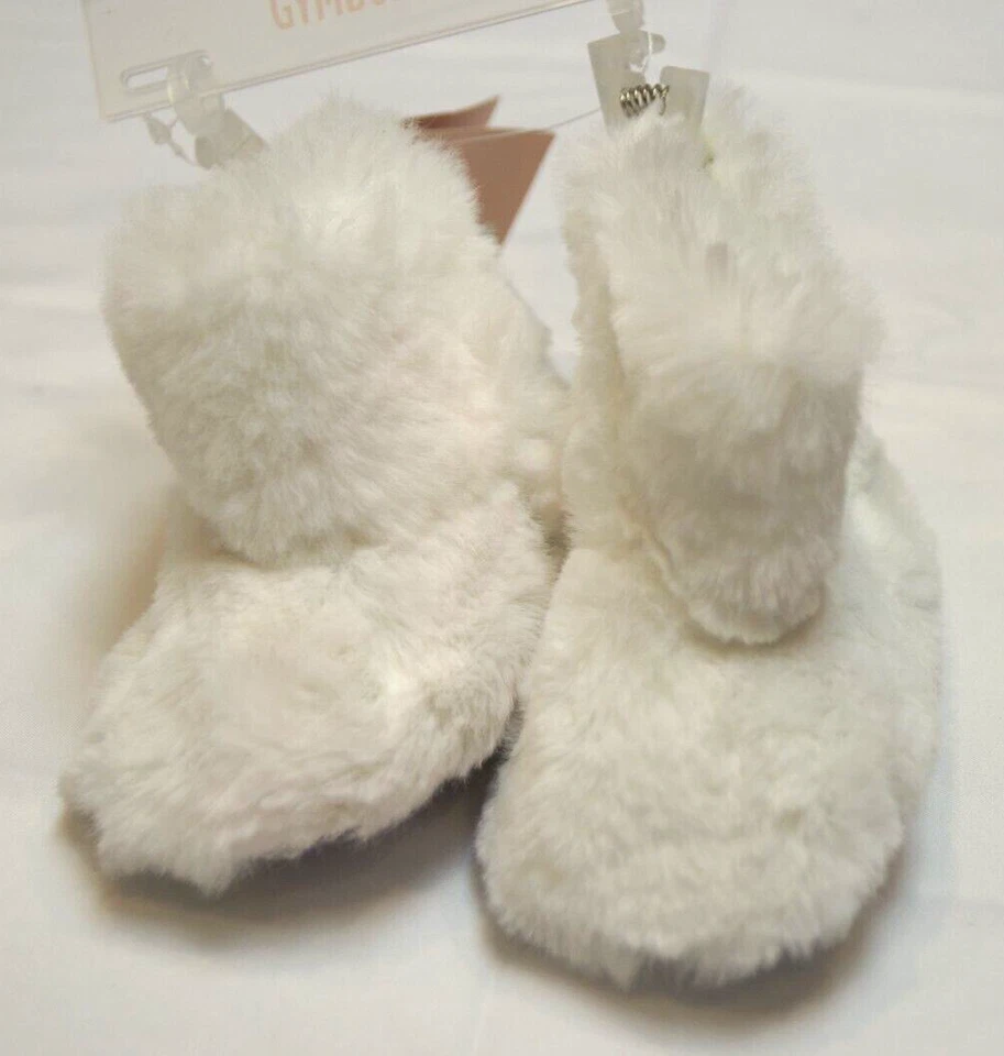 Gymboree Baby Boy or Girl Winter Soft White Faux Fur Paw Print Bootie Crib Shoes - Image 1 of 4