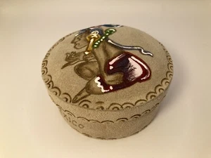 Suede Handpainted Lined Trinket Box Riviera Maya Mexico 3.5” diam. 2” ht. - Picture 1 of 4