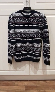 mens size S top top quality expensive '15% WOOL' warm warm navy crew neck JUMPER - Picture 1 of 11