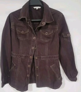 Cabi Jacket Womens M Brown Denim Snap Button Pockets Safari Military Western - Picture 1 of 19