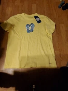 Life Is Good Yellow  Flip Flops SS Crusher Tee Women's Shirt Yellow LARGE - Picture 1 of 5