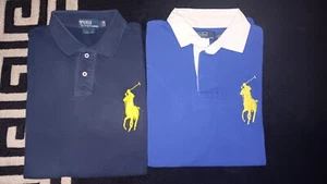 2 X MENS RALPH LAUREN POLO SHIRTS. COBALT BLUE & NAVY. SZ LARGE. CUSTOM FIT. - Picture 1 of 8