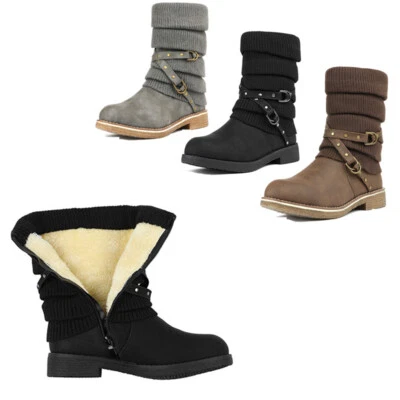 Womens Winter Mid Calf Boots Warm Faux Fur Lined  Snow Boots Shoes Size 5-11 US - Image 1 of 4
