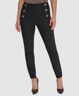 Calça skinny feminina Tommy Hilfiger preta cintura alta botão tamanho 10 - Imagem 1 de 2