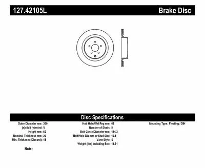 StopTech Sport Disc Brake Rear Left For 09-17 Infiniti FX50/Q50/Q60 127.42105L - Image 1 of 3