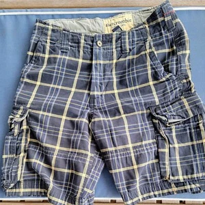 Abercrombie Boys Blue Plaid Longer Length Cargo Shorts 16 - Picture 1 of 2