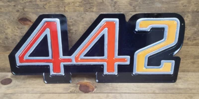 Placa de parede Oldsmobile 442 logotipo colorido aço plana 5x2 (ímã) - Imagem 1 de 4