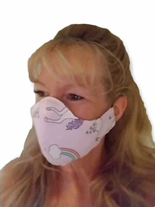 100% cotton face mask lined with filter mesh lining. Fitted sparkly Unicorns - Picture 1 of 2
