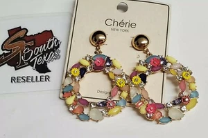 Fashion Earrings Round Multicolor Hoops Jewelry Colorful Gem Stones - Picture 1 of 10