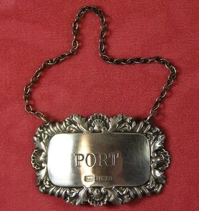 Vintage British Sterling Silver PORT Decanter Liquor Label - Picture 1 of 3