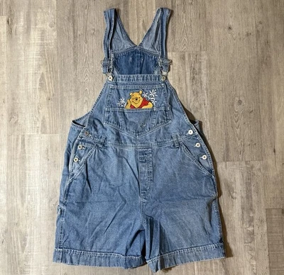 VINTAGE Pooh Overalls Womens 16W Blue Bib Shortalls Cotton Winnie Disney 90s - Image 1 of 4