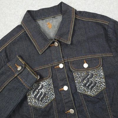Chaqueta De Colección Rocawear Mujer XL Azul Denim Lavado Oscuro Recortada Años 90 Y2K Estrás Foto 1 de 4