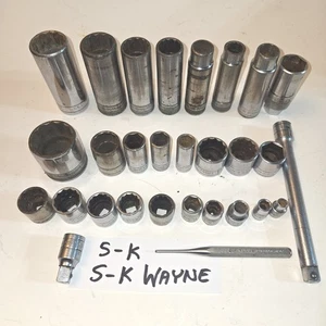 32 piece lot S-K TOOLS Sockets Punch Extension Knurled SAE SK Wayne USA Socket - Picture 1 of 11