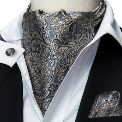 Mens Cravat Paisley Fashion Business Office Ascot Handkerchief Cufflinks Set - Image 1 of 4