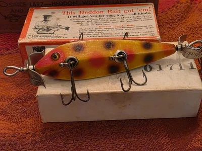 Plataformas en L Minnow submarinas de 5 lados Early Heddon “00” de colección, accesorios de hoja marcada Foto 1 de 4