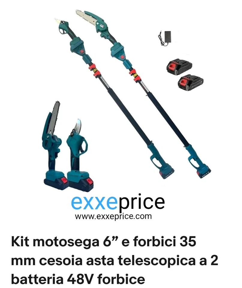 KIT POTATURA MOTOSEGA OLEATORE 8" + CESOIA A BATTERIA CON ASTA TELESCOPICA - Immagine 1 di 4