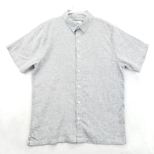 Onia Shirt Mens Medium Blue White Striped Short Sleeve Button Up Linen Blend - Picture 1 of 9