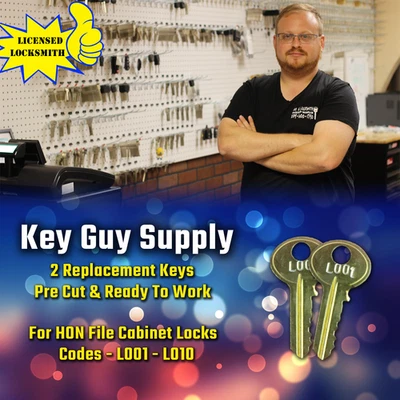 L001 - L010. Pair of replacement keys for HON file cabinet locks. Cut to code. - Image 1 of 4