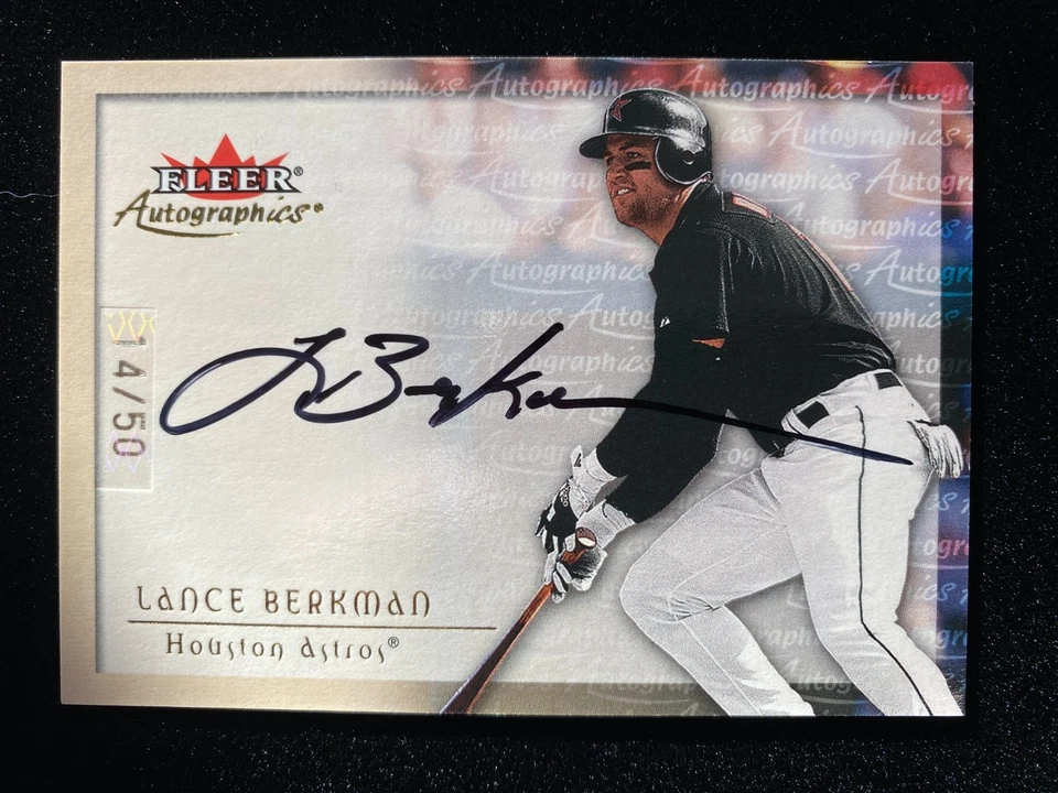 Fleer Autographics Lance Berkman Gold 2000 automático #14/50 Houston Astros raro SSP Foto 1 de 3