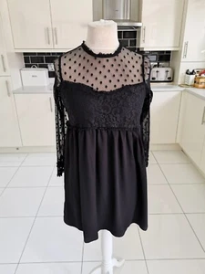 Zara Woman Basic Collection Black Lace Contrast Dress, Eu Large, long sleeves - Picture 1 of 16