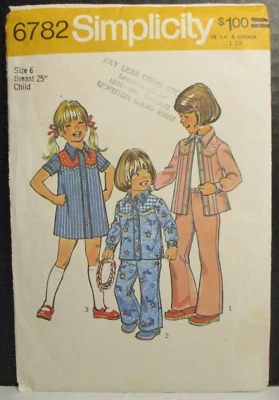 Simplicity Pattern 6782 Child Girls Shirt-Dress Dress Pants Size 6 New Vtg 1974 - Image 1 of 4