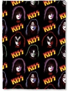 New Licensed Kiss Rock Band Faces Gene Paul Plush Throw Blanket Gift Logo Ace - Picture 1 of 3