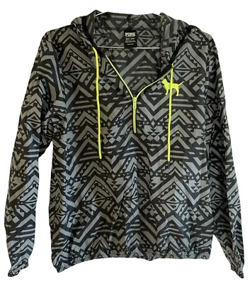 Chaqueta cortavientos ROSA Victoria’s Secret para mujer negra gris 1/2 cremallera talla XS Foto 1 de 4