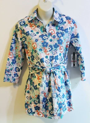 Flutter Kick Women's Maternity Top Size L Floral Tunic Belted Sash - Image 1 of 4