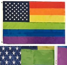 3x5 Embroidered Usa American Rainbow Gay Pride Lgbt 210D Nylon Flag w/ Clips