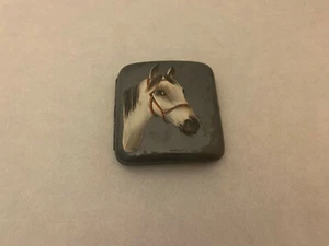 Antique Cigarette Case - German Silver - Gray with Enamel White Horse - Picture 1 of 7