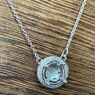 8mm Round Sterling Silver Semi Mount Pendant Necklace 18” Station Chain Setting - Image 1 of 4