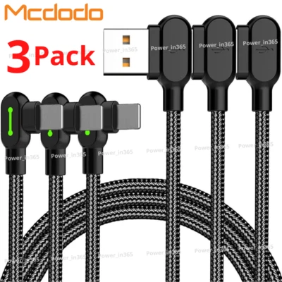 Paquete de 3 cables USB de codo de 90 grados Mcdodo cable de carga rápida para iPhone 14 13 12 11 Foto 1 de 4